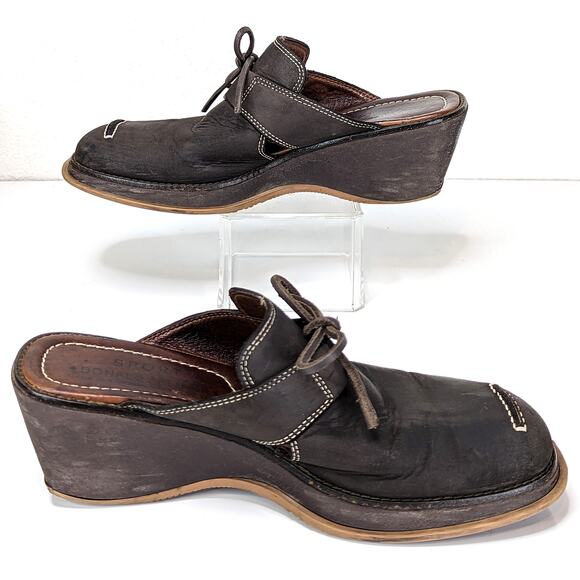 Vintage Y2K Donald J. Pliner Clogs Heels Square Toe Brown Suede Bow Preppy VTG 7 - Picture 3 of 11